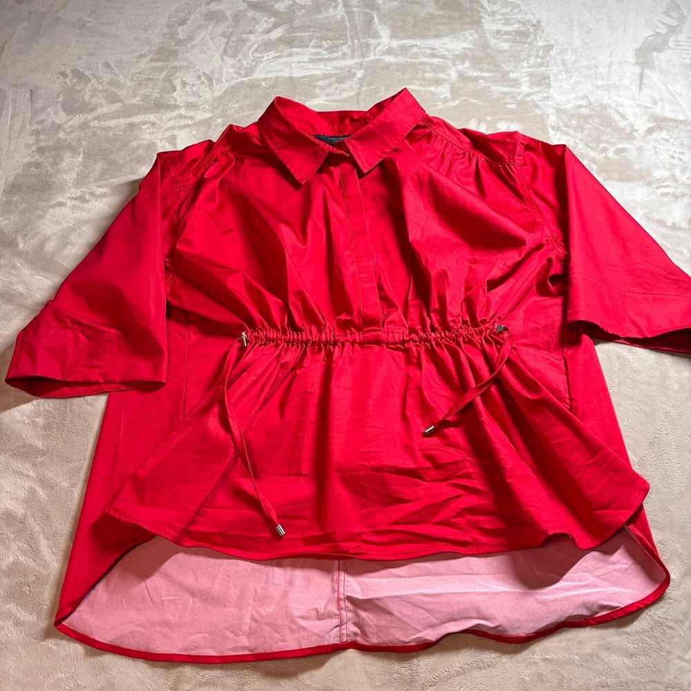 Carla Rockmore Collection Red Cinched Waist Drawstring Blouse Women’s 2X Modern